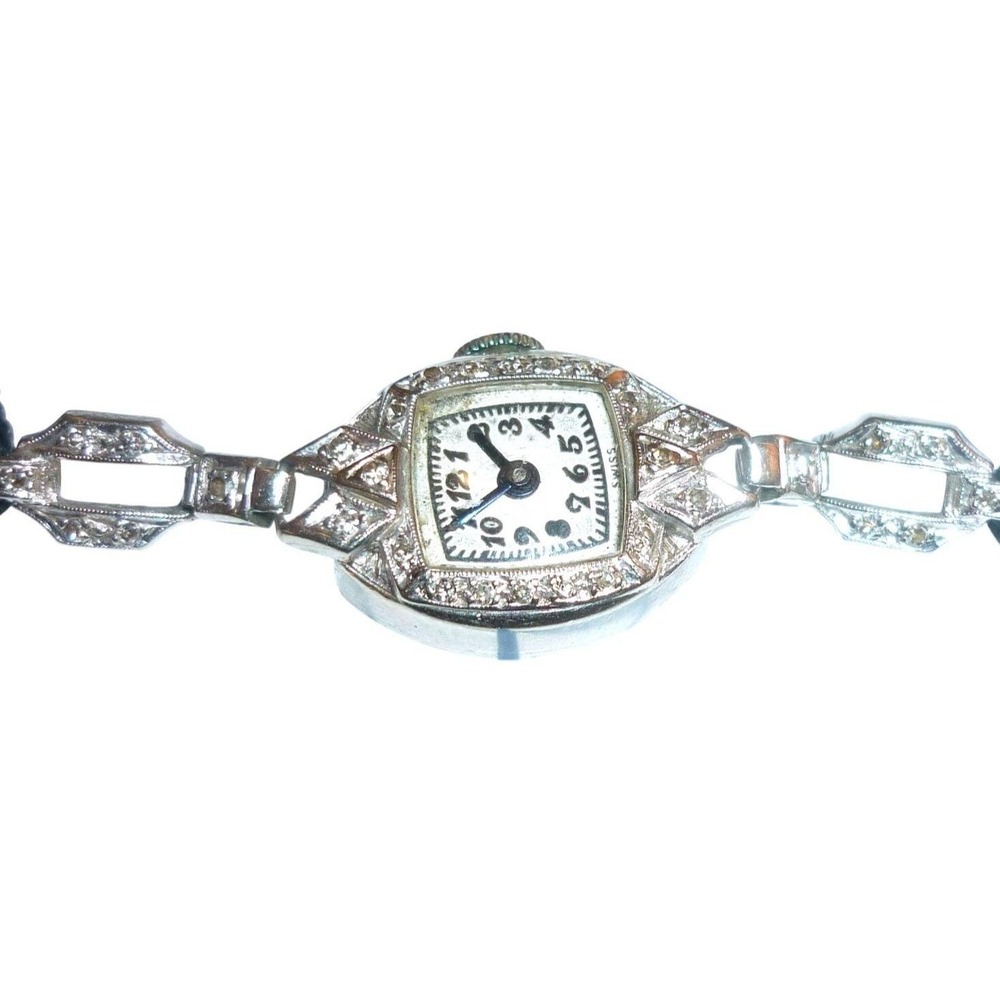 Art Deco Ollendorff 14K Solid Gold Diamond Watch Cocktail Wrist watch Swiss RUNS